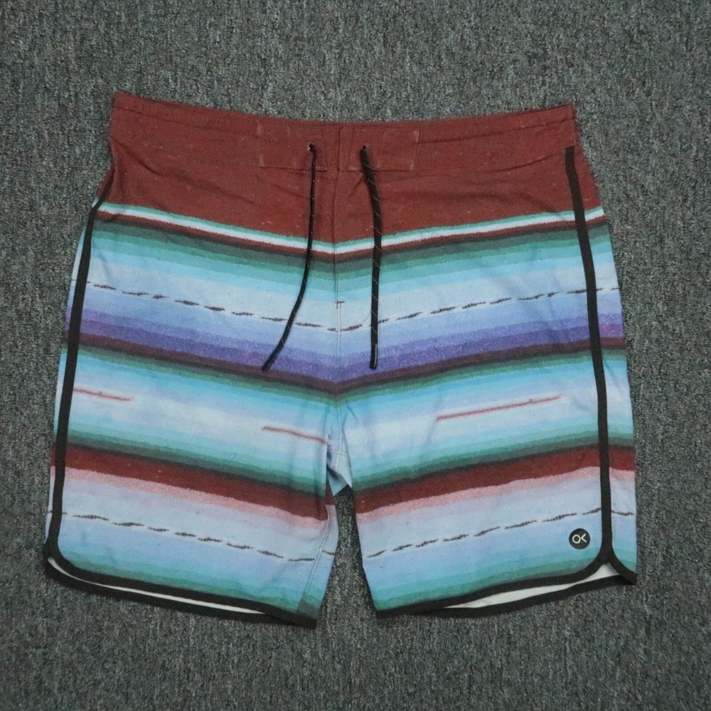Outerknown Board Shorts Men 34 Red Blue Apex‎ Kelly Slater Swim Surf Striped